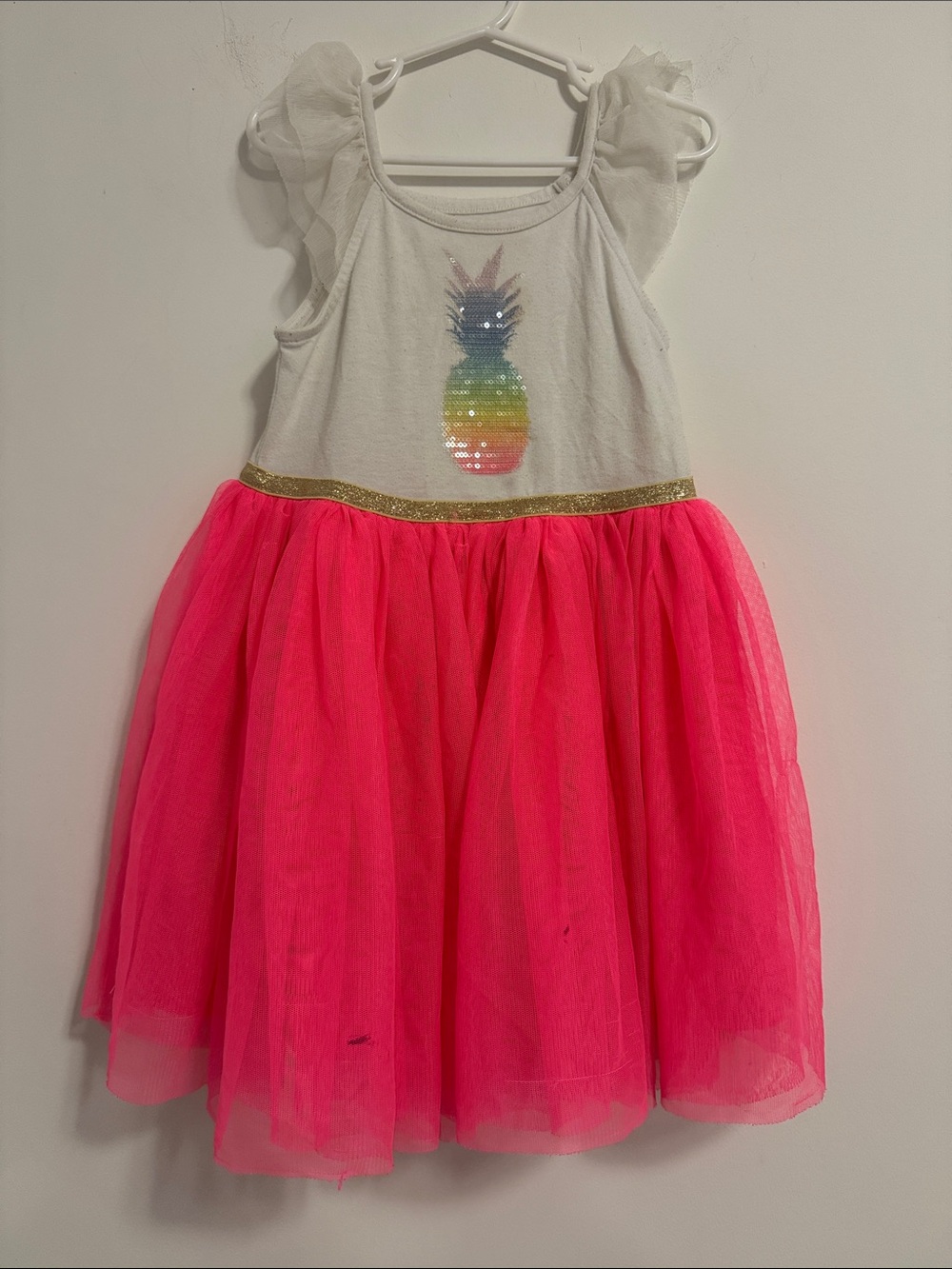 Cat & Jack White Top Pink Tulle Pineapple Sequin Dress